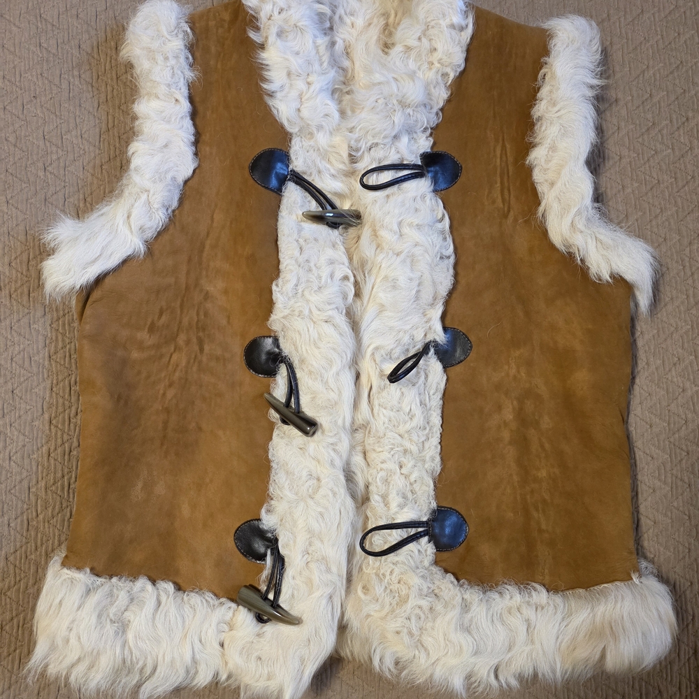 Real Shearling Fur and Suede Vest with Toggle Closures